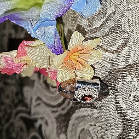 New Sterling Silver Chiastolite and garnet ring Size 9 - Picture 4 of 15